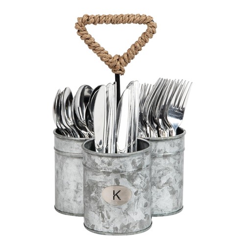 Utensil Holder Silverware Organizer Caddy Galvanized Metal 7x7x10 Silver