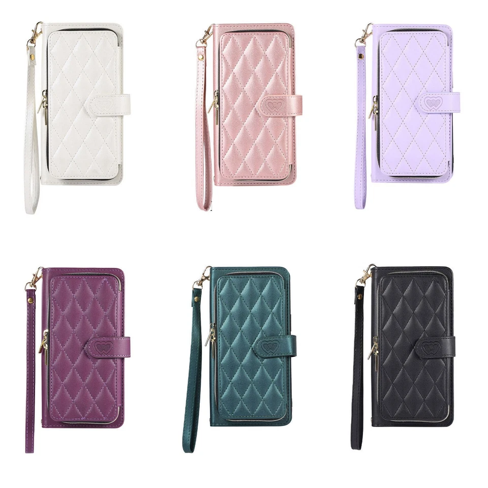 Grid Leather Strap Zipper Wallet FLIP BACK Case For iPhone 17 PRO 17 AIR 17 MAX - Image 3 of 4