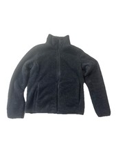 Uniqlo Fluffy Yarn Fleece Full Zip Jacket Womens Small Black Sherpa Warm Cozy