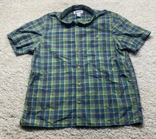 Duluth Trading Co Shirt Mens XL Slim Fit Button Down Short Sleeve Green Plaid