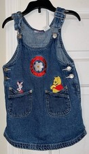 Vintage Winnie the Pooh Denim Overall Dress Sz 4 Embroidered Piglet Pooh