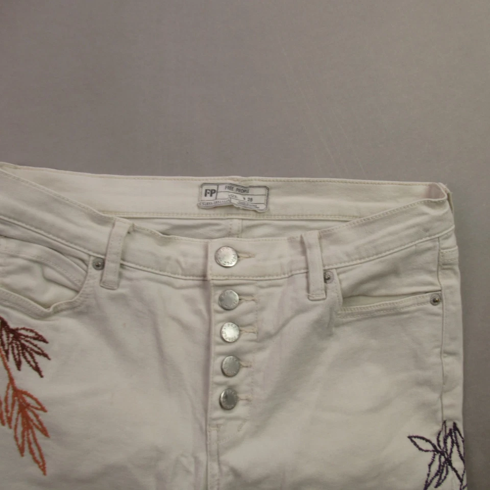 Pantalones de mezclilla Free People para mujer 28 regulares marfil informales ligeros pierna recta Foto 2 de 4