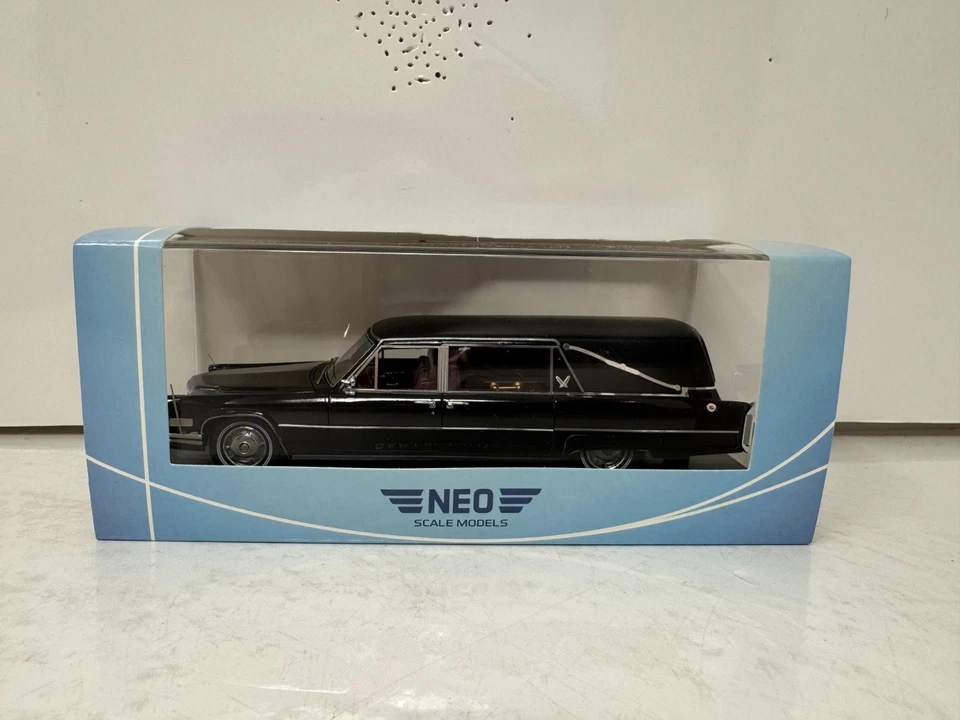 NEO Scale Models 1966 Cadillac S&S Landau Hearse Black 1:43 Diecast - Image 2 of 4