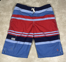 Ralph Lauren Polo YOUTH Blue Red Striped Swim Trunks Shorts Size XL 18-20 1388