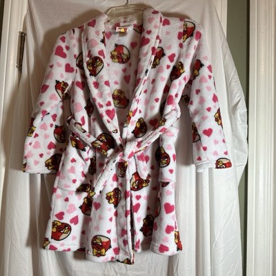 Angry Birds Ruby Bathrobe Robe Girls Size 7/8 Pink Red Hearts Pockets