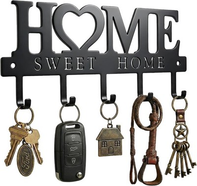 Key Holder Hooks Organizer Wall Mounted Metal Home Sweet Home Rack 25cm