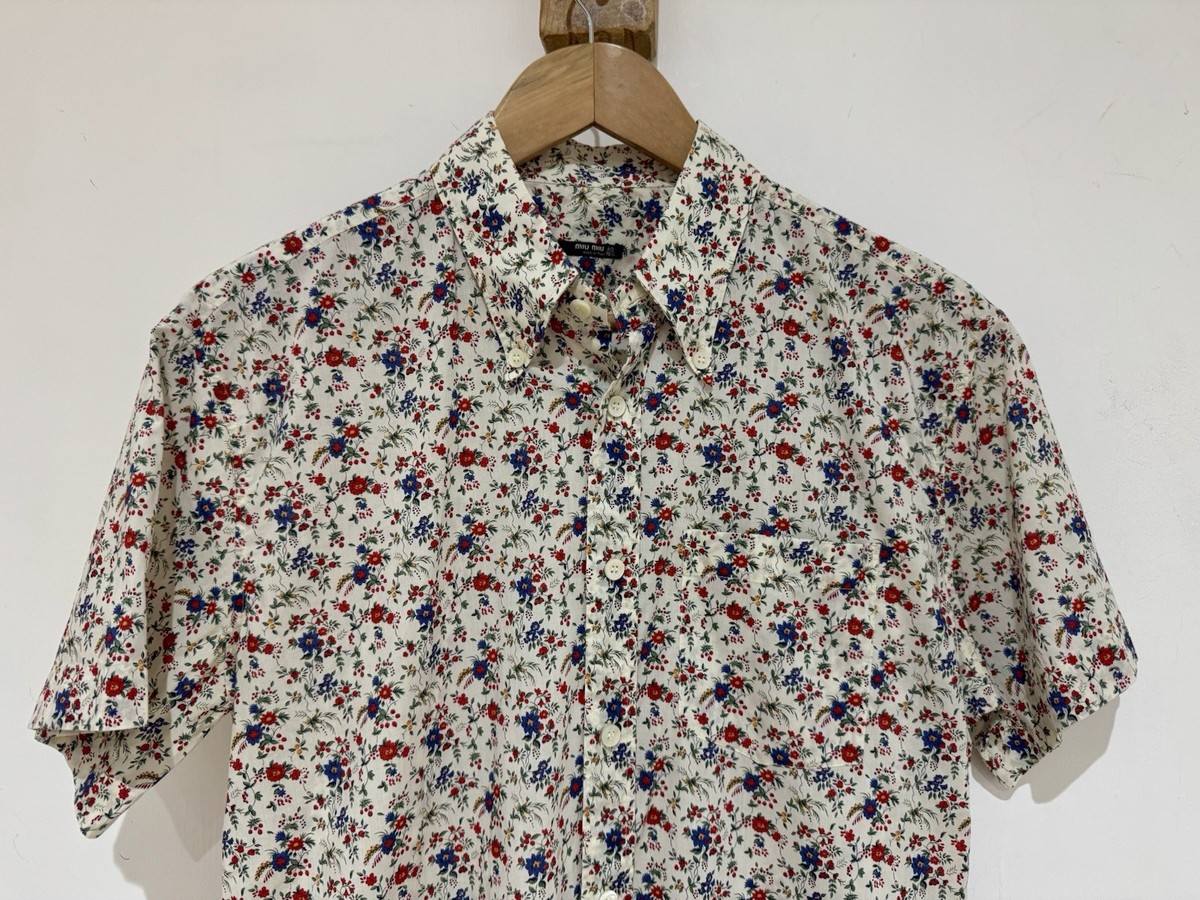 トップス miumiu vintage shirts MIU MIU Vintage 00s 90s Men's Floral Printed Short Sleeved Slim