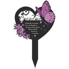 Butterfly Memorial Grave Stakes - 1 Pcs Black Heart Cemetery Markers Decorati...