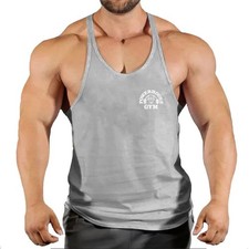 Men Tank Tops Sleeveless Y-Back Shirts Gym Stringer Bodybuilding Fitness Vest