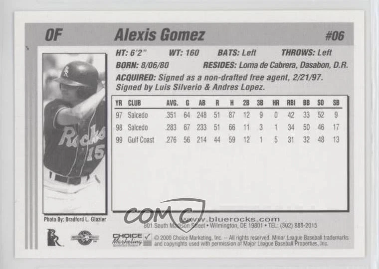 2000 Choice Wilmington Blue Rocks Alexis Gomez #06 - Image 2 of 2