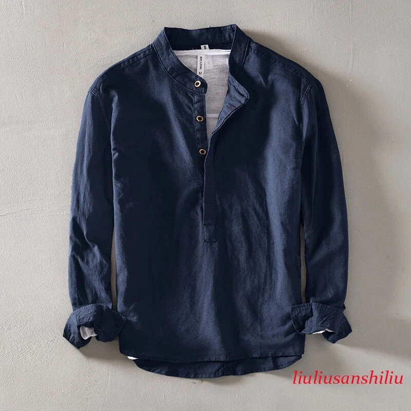 Men Summer Casual Shirt Solid Color Stand Collar Long Sleeved Cotton Linen Shirt
Opens in a new wind