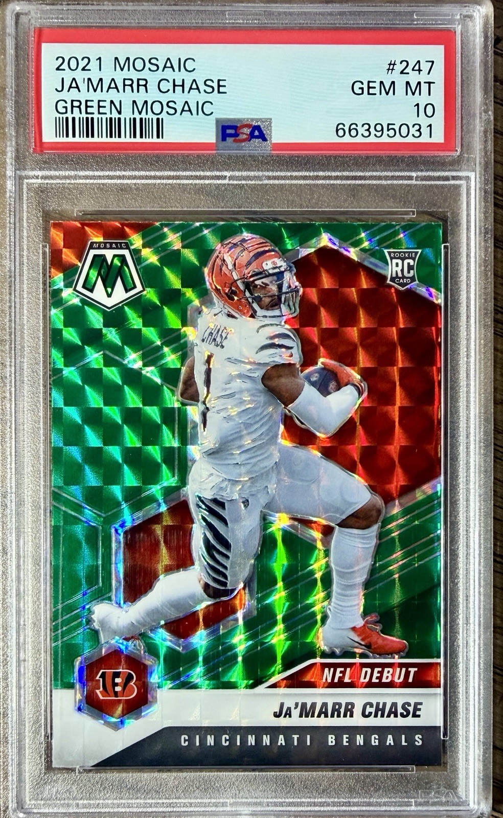 2021 Panini Mosaic Ja'Marr Chase Green Prizm NFL Debut Rookie PSA 10 JaMarr 🔥🔥