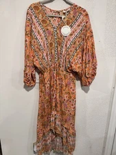 NWT Umgee Midi Dress Floral Tangerine Hi Lo Mixed Print Women's, Size XL