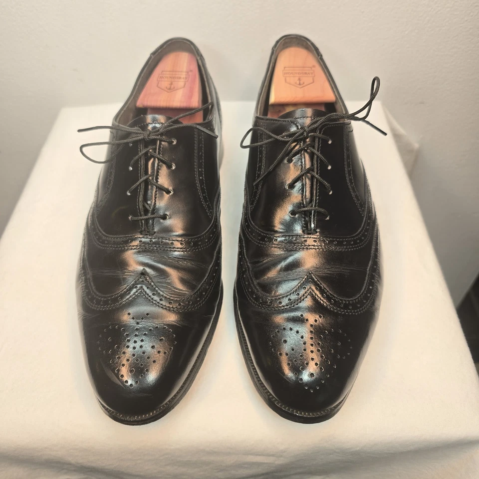 Bostonian Men's Oxford Shoes Size 10.5M Wingtip Black Leather USA Vintage - Image 2 of 4