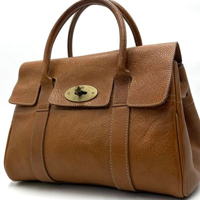 Mulberry Bayswater Brown Gold Tote Handbag Turnlock Leather Turn Lock Authentic