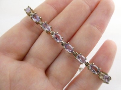 ADI Sterlingsilber Ovalschliff Amethyst Tennis Armband 925 11,4 g 7,25 Zoll Länge