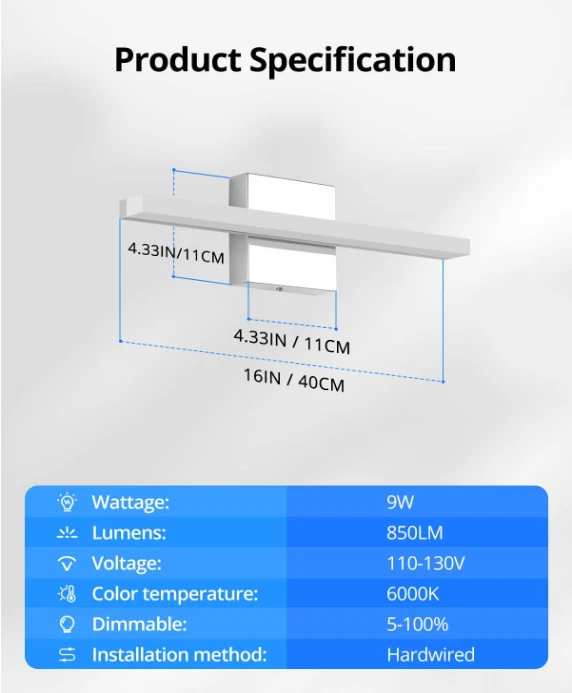 Lámpara De Tocador Para Mueble De Baño Y Espejo IP44 Lámpara De Baño Aluminio US Foto 3 de 4