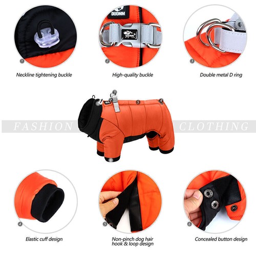 Waterproof Dog Winter Coat with Harness Reflective Warm Jacket Puppy Jumpsuit - Picture 8 of 15