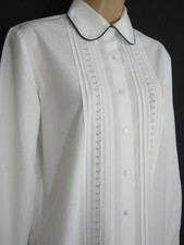 LAURA ASHLEY Vintage Elegant White Pintuck Crochet Lace Cotton Blouse, UK10