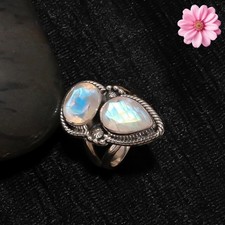 Rainbow Moonstone Gemstone 925 Sterling Silver Handmade Jewelry Ring Gift For
