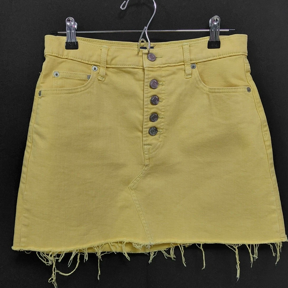 GAP Denim Yellow Button Front Skirt Solid Petite Women Size 27