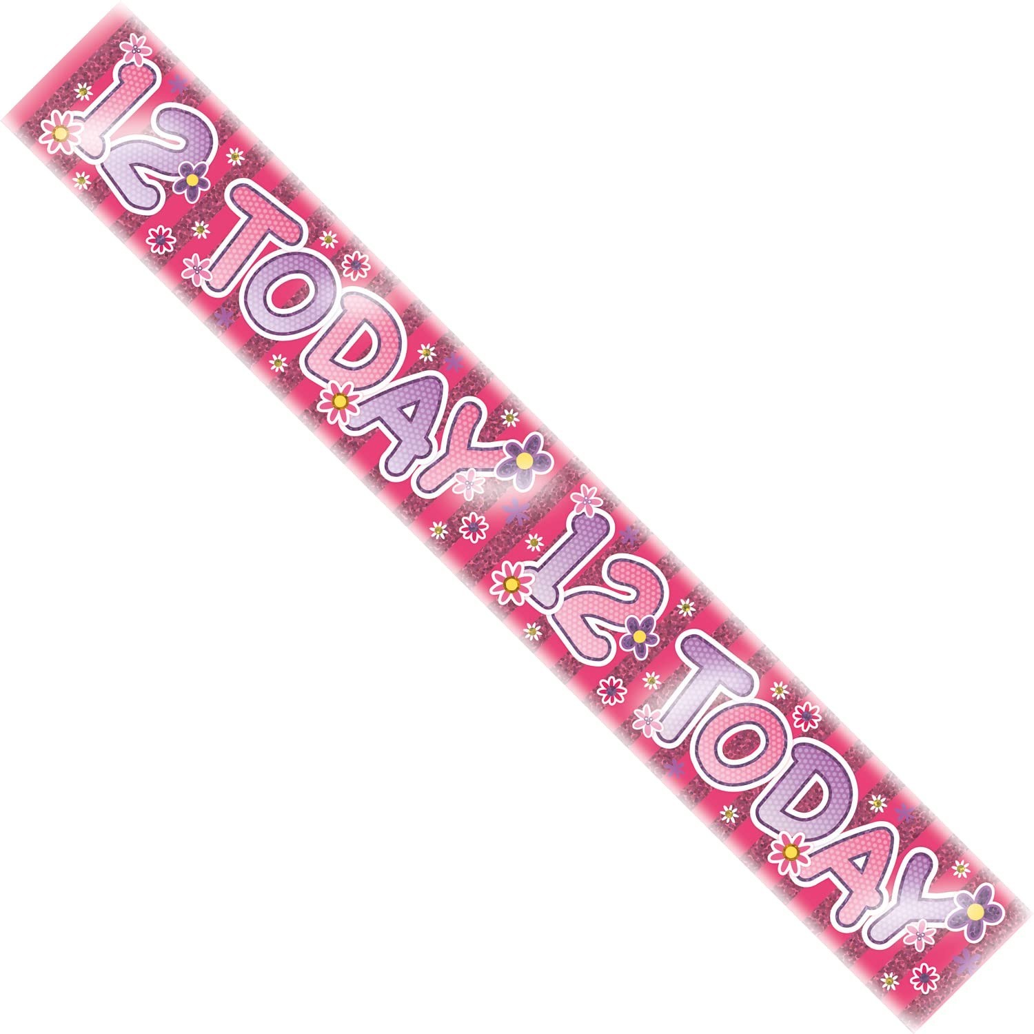 Happy 12th Birthday Pink Purple 12 Today 2.6 Banner Party Decoration Holographic