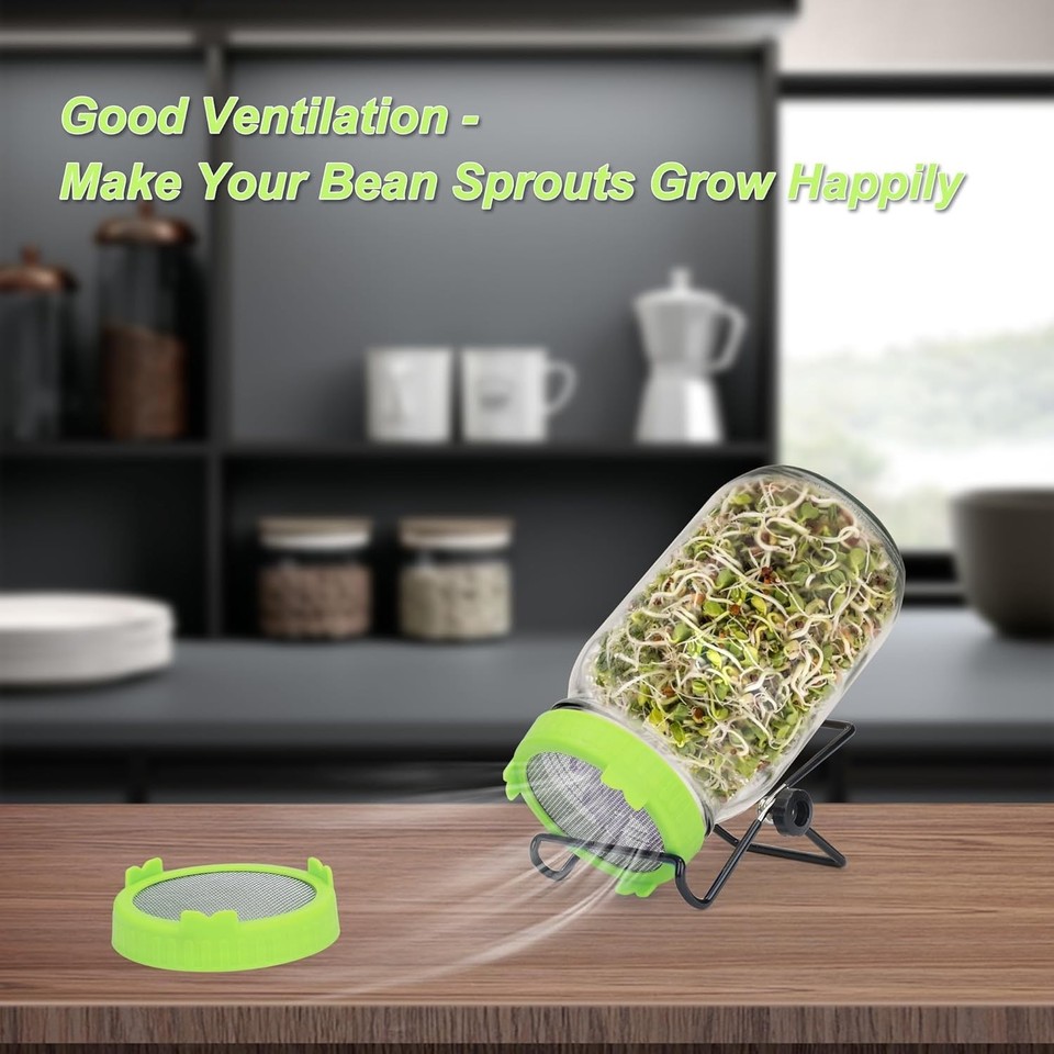 Sprouting Lids Growing Kit, Screen Sprout Lids with Stand, Sprouting ...