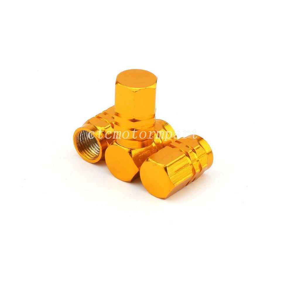 Tapas de válvula de vástago de aire hexagonales doradas para neumáticos/ruedas de motocicleta 4 piezas para Harley-Davidson Foto 2 de 4