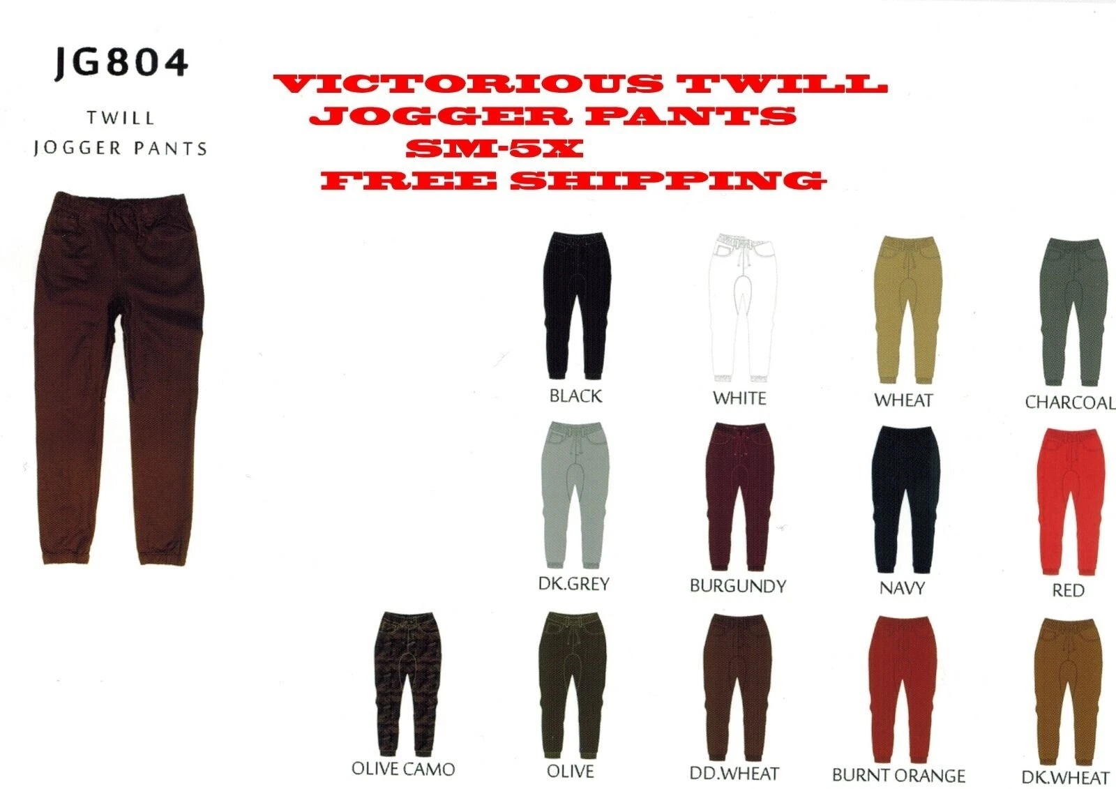 Victorious Mens Twill Jogger Pants Drop Crotch JG804 Free Shipping