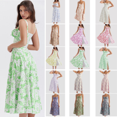 Women Floral Boho Midi Dress Ladies Summer Holiday Beach