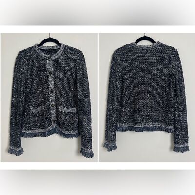 NWOT Ann Taylor Navy Old Money Knit Tweed Button Front Lady Jacket Med