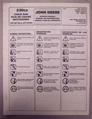 JOHN DEERE OWNER'S MANUAL 230CS CHAIN SAW