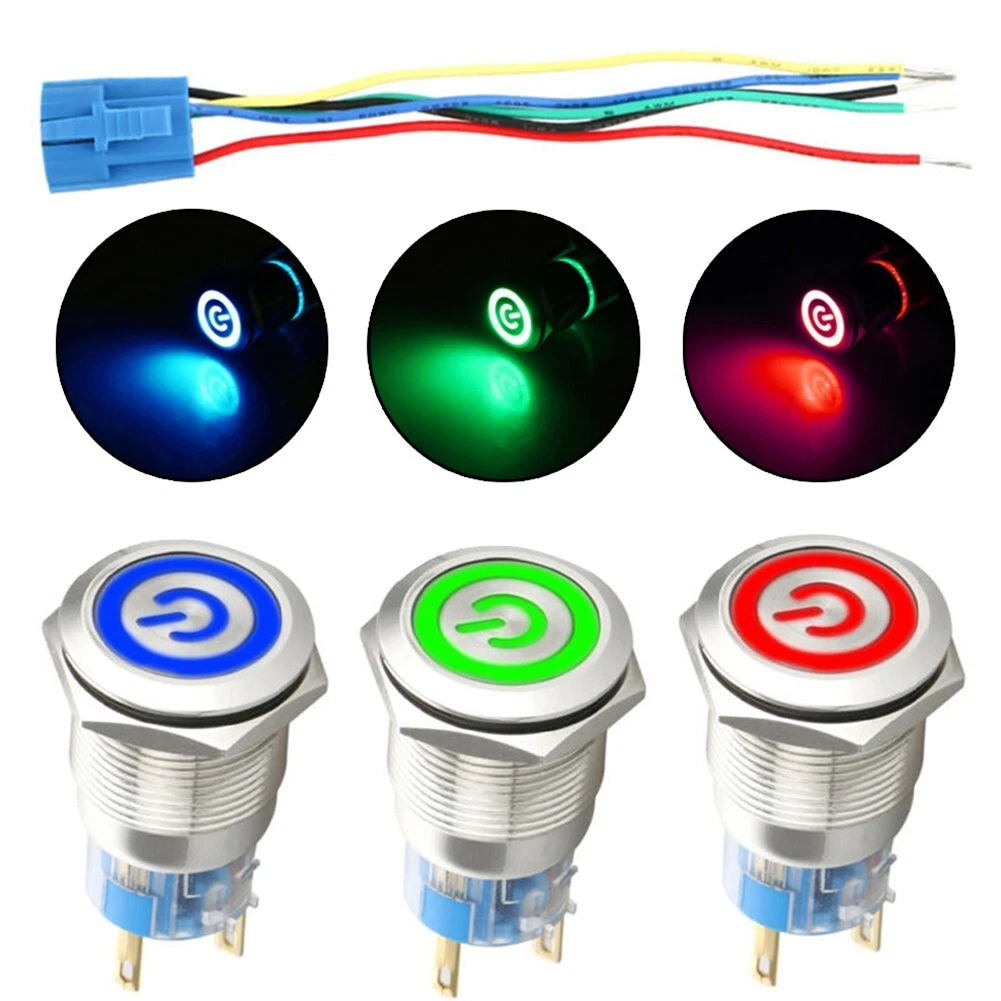 16mm Metal Push Button LED Light Momentary Latching Waterproof 1NO 1NC