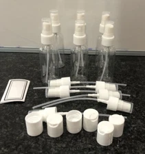2OZ  6 TSA Clear Plastic Spray Bottles Refill Mist Pump Reuse w/labels & Extras