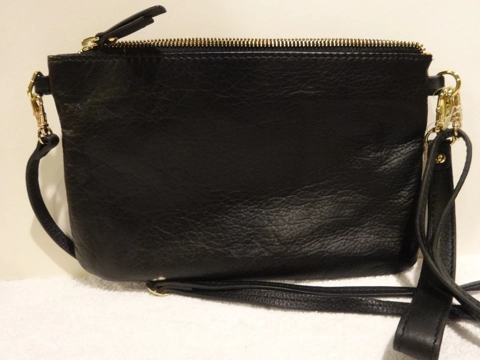 NWOT Emma Fox Black Leather Wristlet Clutch Wallet Purse Bag w/ Strap — 第 4/4 张图片