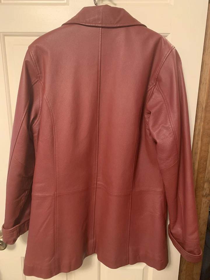 KC Collection Deep Red Leather 3/4 Coat Jacket Women Sz Med EUC - Image 4 of 4