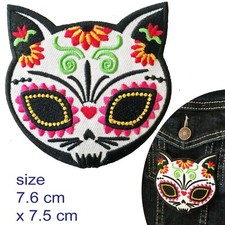 Flower cat Iron on patch art cats Feline mask dead gato muerto iron-on patches