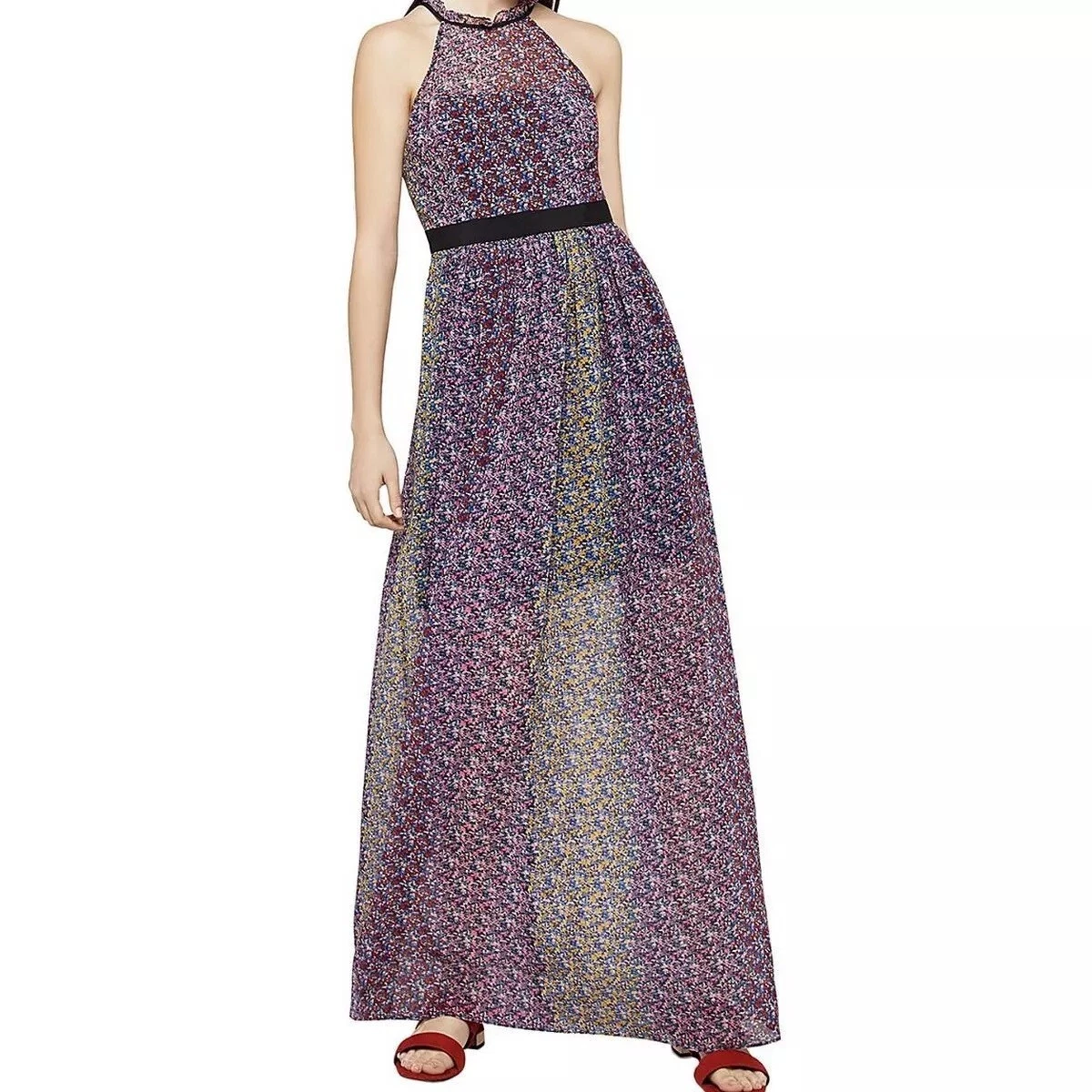 knee length dresses for ladies BCBGMAXAZRIA Printed Silk V-Neck Maxi Dress – Runway Catalog