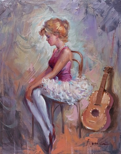 ITALIAN PAINTING BALLET DANCER & GUITAR CANVAS PAINTER DOMENICO RONCA BALLERINA - Picture 2 of 10