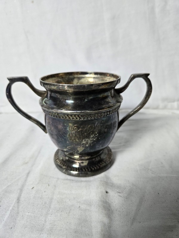 Vintage Silver Plated Footed Open Sugar Bowl with Dual Handles Serving Tableware