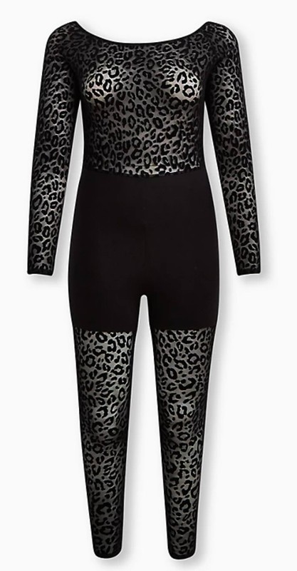 Torrid Cat Suit Full Length Long Sleeve Flocked, Black, 2X 18/20 NWT Halloween