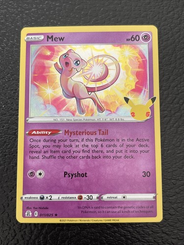 Mew 011/025 2021 Celebrations 25th Anniversary Set Holo Rare Pokemon TCG Card NM - Picture 1 of 9