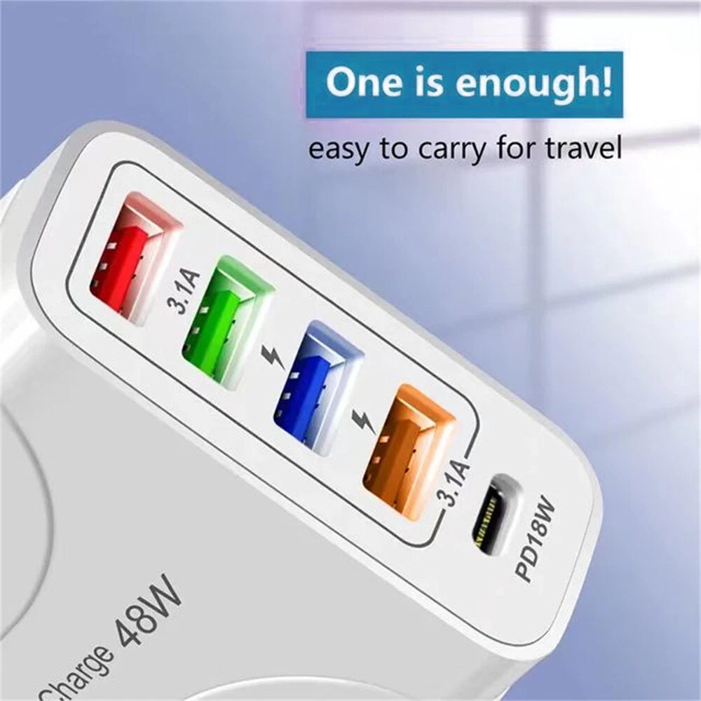 5 Multi Port USB Hub Charger Station Wall Fast Charger PD Power Adapter US Plug
