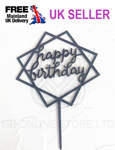 New Happy Birthday Cake Topper Love Acrylic Decoration Gold Silver Black Pink - Picture 39 of 86