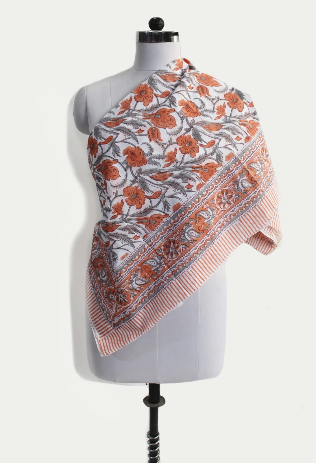 Indian Orange Floral 100% Cotton Sarong Shoulder, Halter, Beach Wear Sarong US
