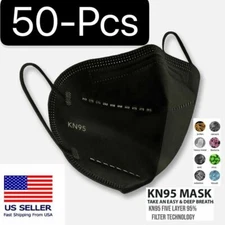 Black OR White KN95 Protective 5 Layer Face Mask Disposable Respirator BFE 95%