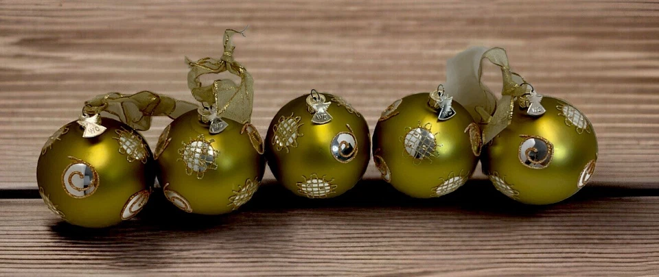 Etiqueta de anjo vaso sanitário 5 enfeites de vidro verde soprado à mão pintado à mão Natal do Velho Mundo - Imagem 2 de 4