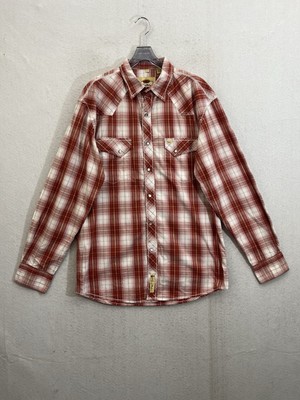 Larry Mahan Shirt Men s Large Pearl Snap Plaid Button Down Rodeo Western Red