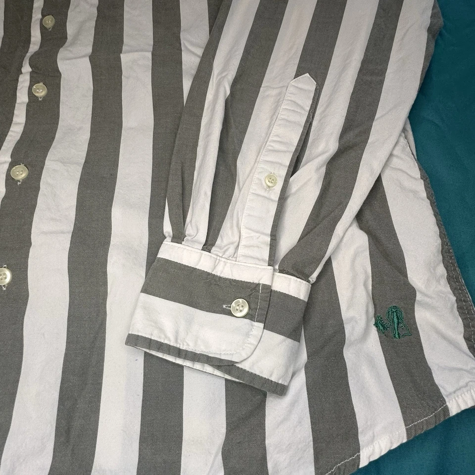 J Peterman Men's Large Classic Button Shirt Long Sleeve Brown Off White - Image 3 of 4