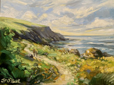Atmospheric Impressionist Irish Seascape cliffs signed oil painting on board
